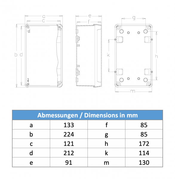 Installationsgehäuse IP67 (130x220x95mm)